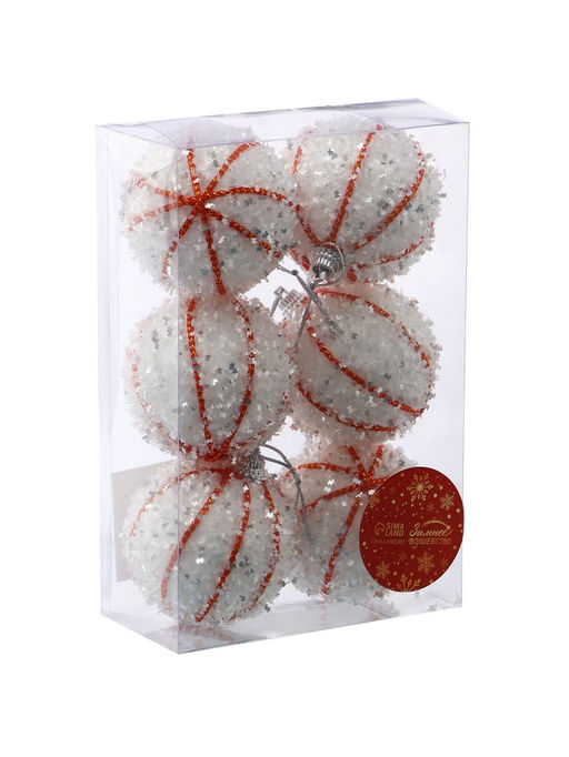 Ёлочные игрушки Вилей, шары новогодние, d=6 см, 6 шт., белый - Зимнее волшебство фото 3