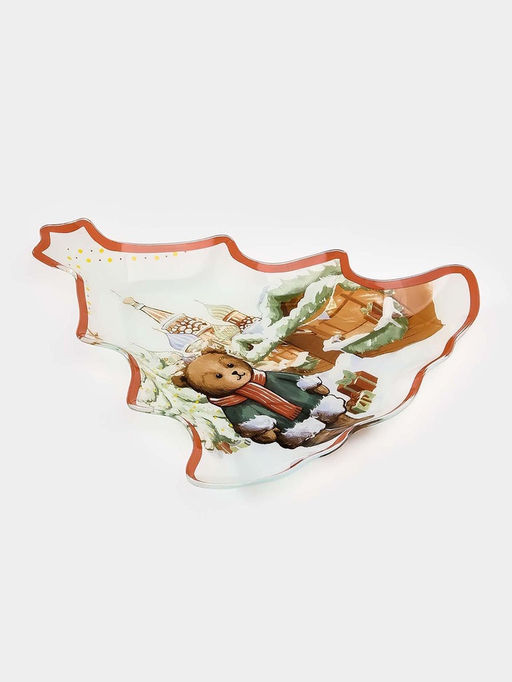 Блюдо сервировочное новогоднее Доляна «Московский мишка», 24.5×24.7×2 см, стекло, белое