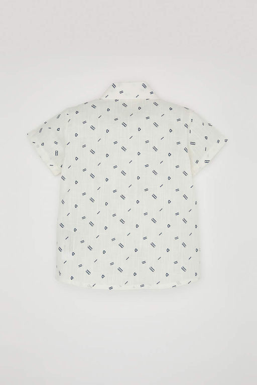 Расклешенная рубашка из поплина с короткими рукавами для маленьких мальчиков - Defacto фото 5