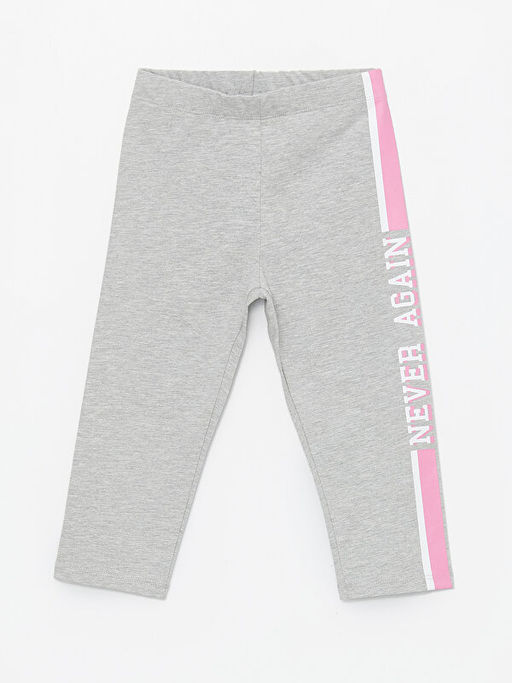 Beli Lastikli Bask?l? K?z ?ocuk 3/4 Boy Tayt