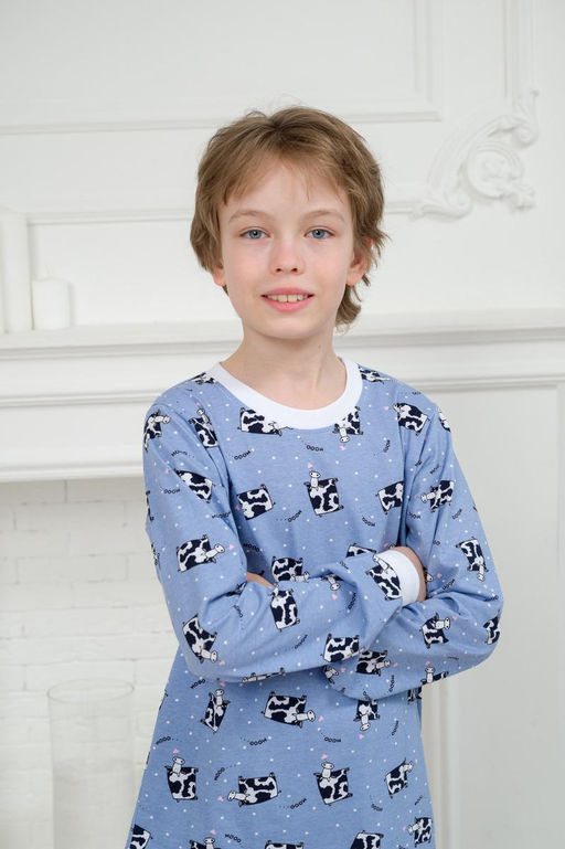 Пижама детская из джемпера и брюк из кулирки Коровы голубой - Амадэль фото 18