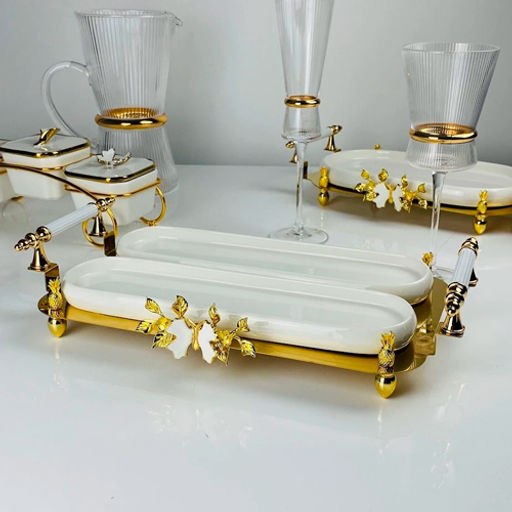 Набор из 2 овальных блюд 30,5см на подставке MELODY в под.уп.Фарфор, металл арт.163-042 /LENARDI/