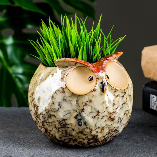 Горшок для цветов «Совёнок», 550 мл, 11×11.5×10 см, керамика, бежевый