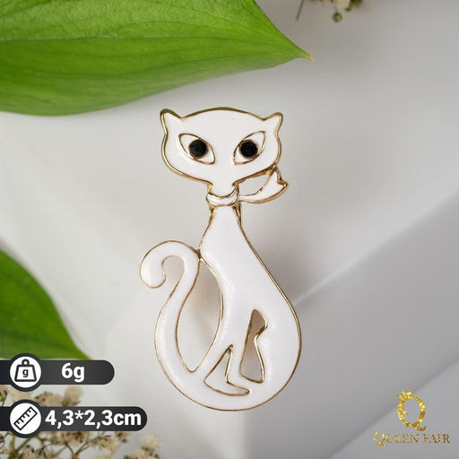 Цена за 2 шт. Брошь «Кошка» мур-мур, цвет белый в золоте