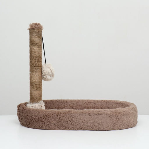 Лежанка с когеточкой Пижон, овальная, 55 х 36 х 47см, пушистый мех, джут, коричневая  фото 9