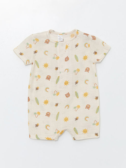 Bisiklet Yaka K?sa Kollu Bask?l? Erkek Bebek Tulum