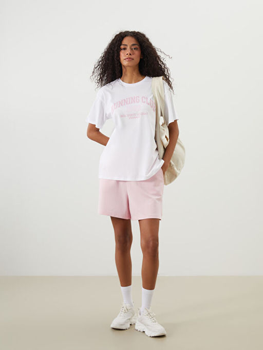 Bisiklet Yaka Bask?l? Kad?n Spor Ti??rt