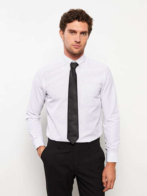 Regular Fit Uzun Kollu Desenli Poplin Erkek G?mlek