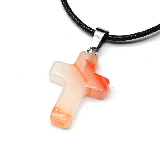 Кулон на шнурке Крест 18*25мм из агата тонированного цв.рыжий, 45см