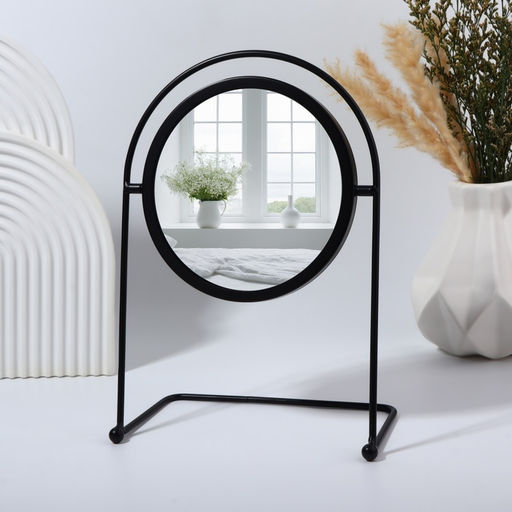 Зеркало настольное PREMIUM, круглое, металлическое, 29×20.5×11 см, (d=14.5 см), чёрное