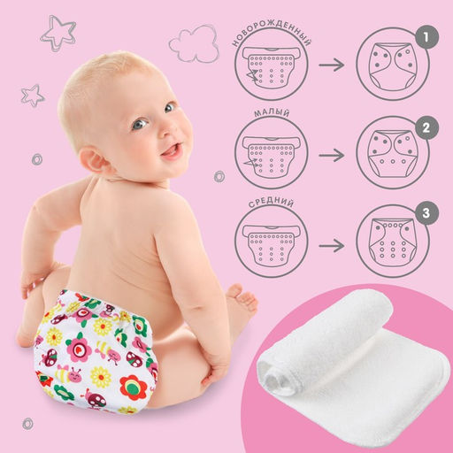 Многоразовый подгузник + 1 вкладыш в комплекте Бабочки - Крошка я фото 4