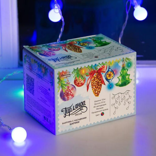 Гирлянда Бахрома 1.8?0.5 м с насадками Шарики, IP20, прозрачная нить, 48 LED, свечение мульти (RG/RB), мигание, 220 В - Luazon lighting фото 7