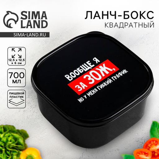 Цена за 2 шт. Ланч - бокс квадратный «Гибкий график на ЗОЖ», 700 мл