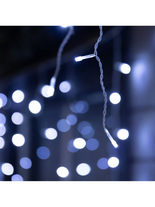 Гирлянда «Бахрома» 12 × 0.7 м, IP44, УМС, белая нить, 240 LED, свечение белое, мерцание, 220 В