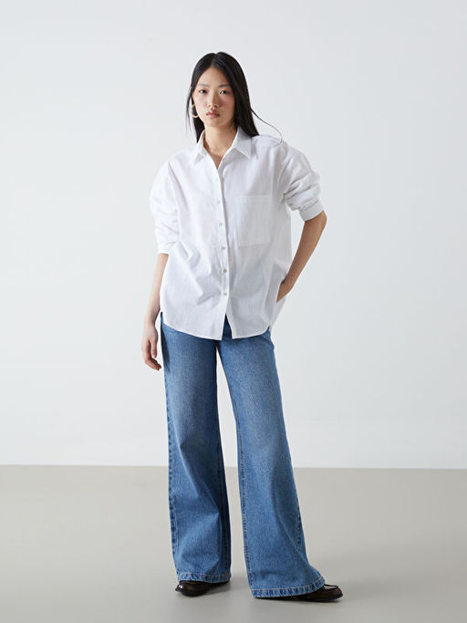 Oversize Keten Kar???ml? Kad?n G?mlek