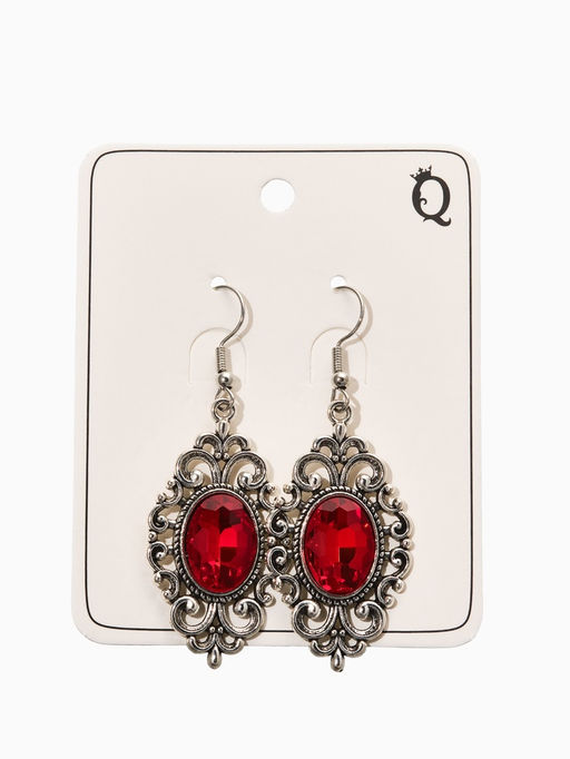 Цена за 2 шт. Серьги со стразми «Ажурный овал», красные в чернёном серебре