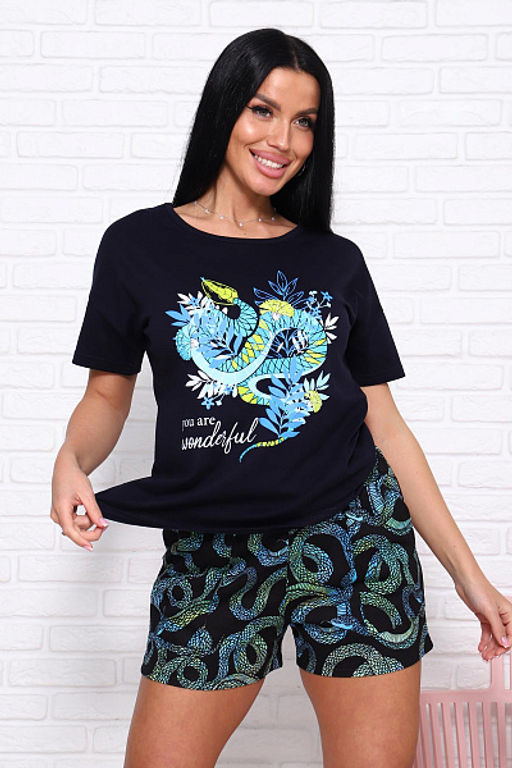 Костюм с шортами, принт (01030. бирюзовый) - Плиона фото 17