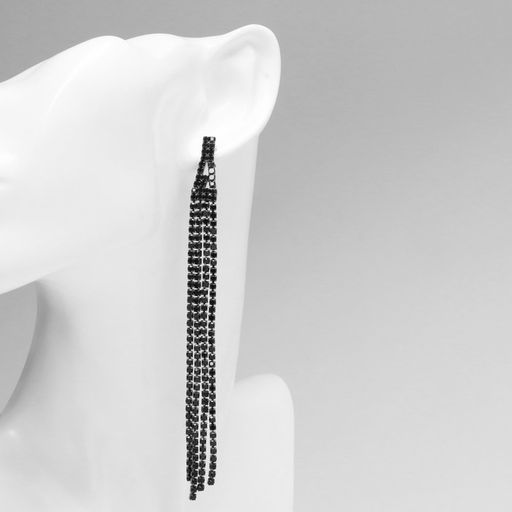 Серьги висячие со стразами «Лёд» 4 нити, цвет чёрный, 11,5 см