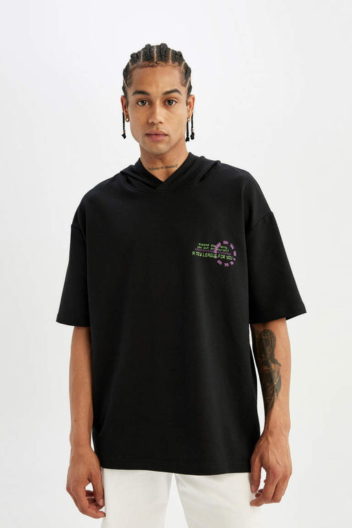 DeFactoFit Футболка Oversize с капюшоном и принтом на спине с короткими рукавами  фото 3
