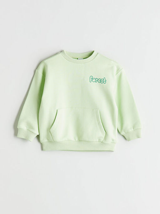 Bisiklet Yaka Bask?l? Erkek ?ocuk Sweatshirt