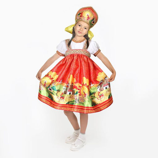 Карнавальный костюм Русские сказки, платье-сарафан, кокошник, р. 36, рост 140 см