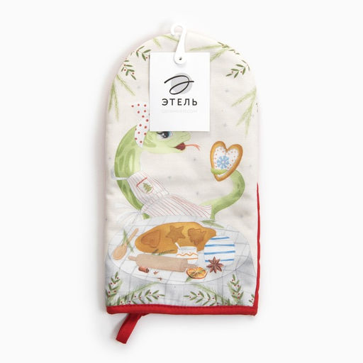 Варежка-прихватка новогодняя Этель "Хозяюшка" 15х28см,саржа, 100% хл, ватин 250г/м2