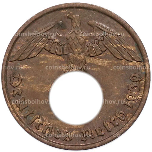 Монета 2 рейхспфеннига 1939 года J Германия