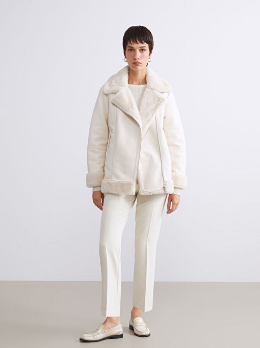 K?rkl? Yaka Kad?n Deri G?r?n?ml? Mont