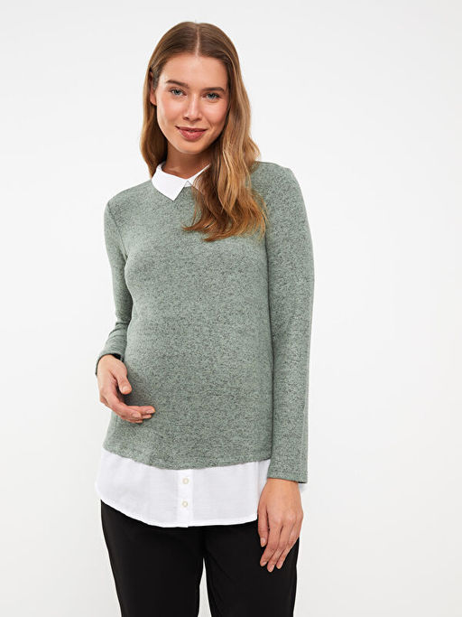 G?mlek Yaka D?z Uzun Kollu Hamile Ti??rt