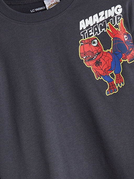 Bisiklet Yaka Spider-Man Bask?l? Erkek ?ocuk Ti??rt