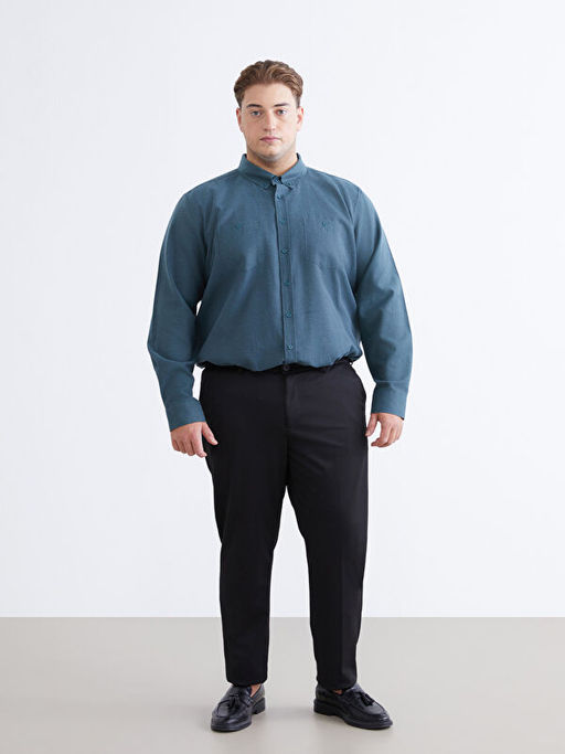 B?y?k Beden Regular Fit Uzun Kollu Gabardin Erkek G?mlek