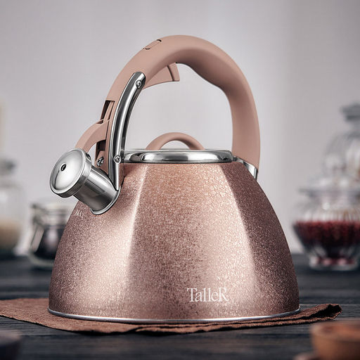 Чайник из нержавеющей стали 3л Айгрет s0,5мм, дно д22см, s0,5мм, индукционный диск д16,5см, со свистком, внешняя полировка свистка, внутренняя - матовая, пластмассовая ручка с покрытием soft-touch, цветная коробка , TalleR (Китай) - Домашняя мода фото 2