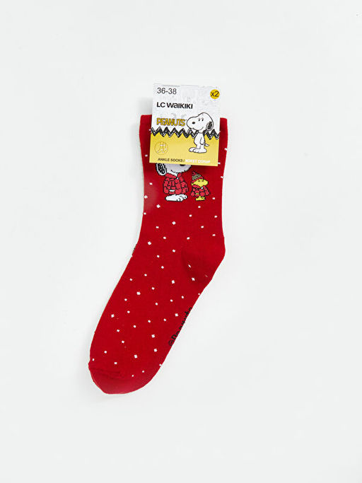 Y?lba?? Temal? Snoopy Bask?l? Kad?n Soket ?orap 2li Paket