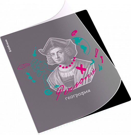 Цена за 5 шт. Тетрадь общая ученическая с пластиковой обложкой на скобе ErichKrause Persons, География, 48 листов, клетка