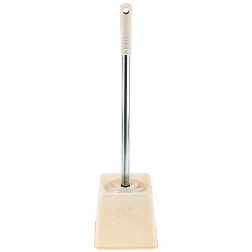 Ерш унитазный пластмассовый со съемной ручкой из нержавеющей стали "Бабочки" 44см, с подставкой 13х13см h11,5см, ванильный (Китай)