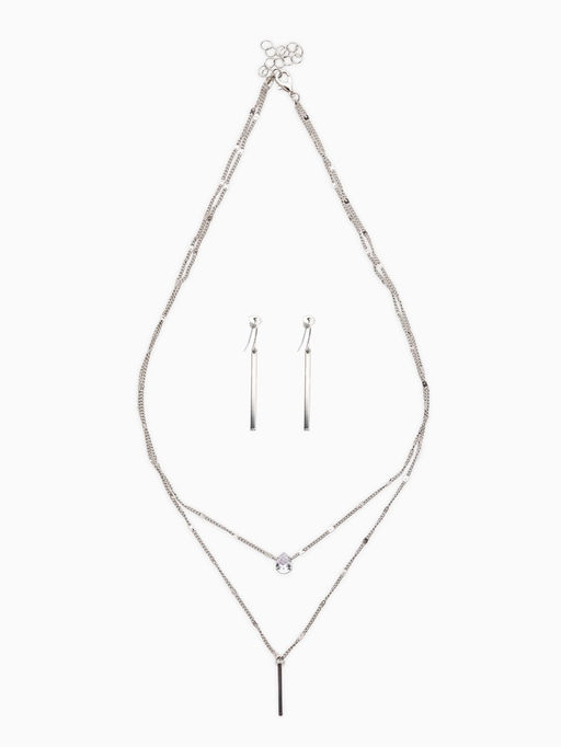 Набор 2 предмета: серьги, колье Минимализм, 45 и 55 см, белый в серебре