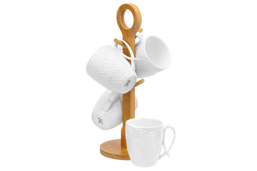 Набор 4 кружек Elan Gallery Розы 300 мл на деревянной подставке с ручкой  фото 4