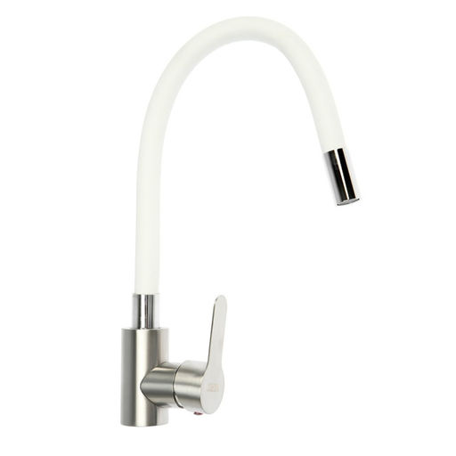 Смеситель для кухни ZEIN Z2752, гибкий излив, картридж 35 мм, нержавеющая сталь, белый/сатин
