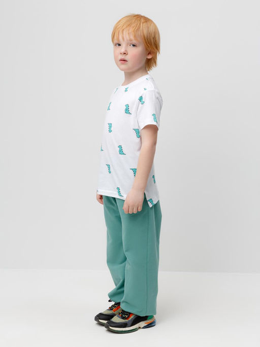 КР 301984/белый,зеленые динозавры фуфайка (футболка) для мал