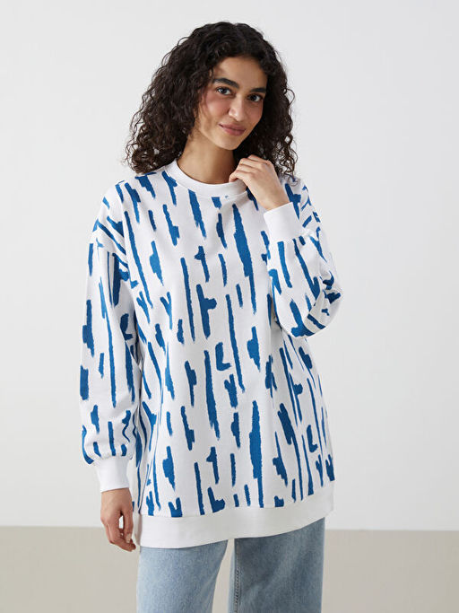 Bisiklet Yaka Desenli Kad?n Sweatshirt Tunik