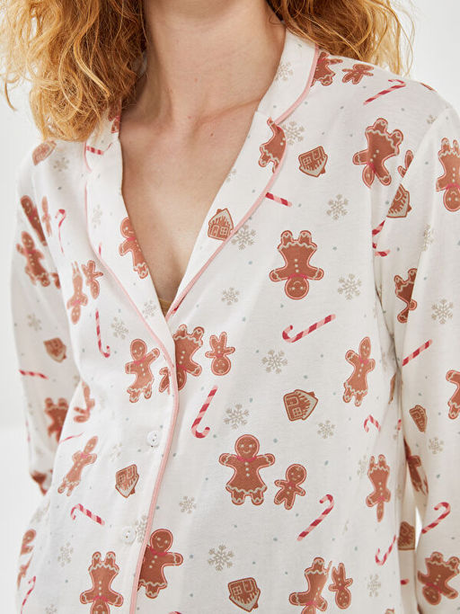 G?mlek Yaka Desenli Hamile Pijama Tak?m?