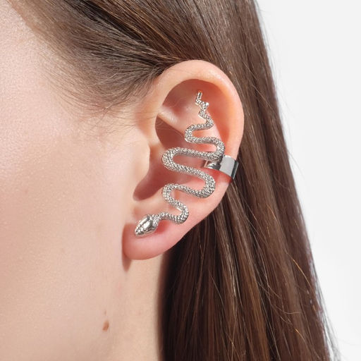 Серьга Кафф змея анаконда, цвет серебро - Queen fair фото 4