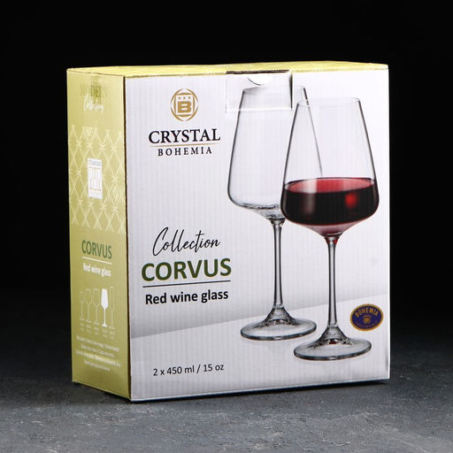 Бокалы для вина Corvus, 450 мл, набор 2 шт., стекло, прозрачные
