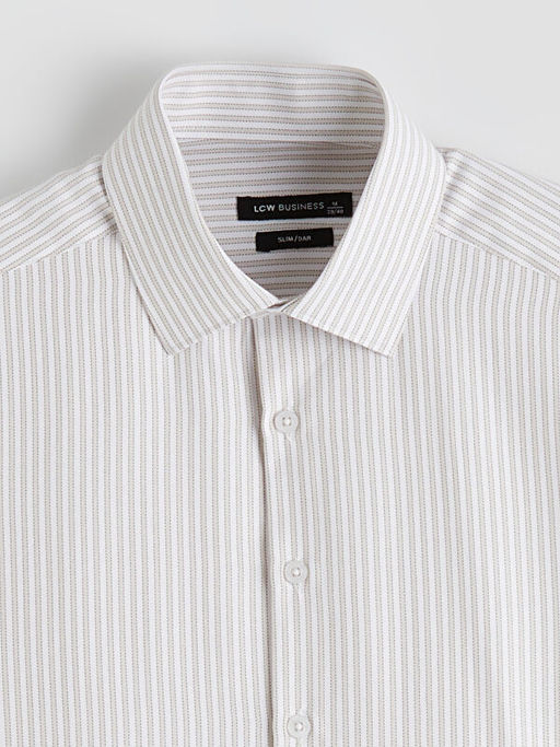 Slim Fit ?izgili Gabardin Erkek G?mlek