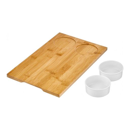 Доска сервировочная с 2-мя мисками Walmer Bamboo 36х22 см, цвет светлое дерево  фото 3