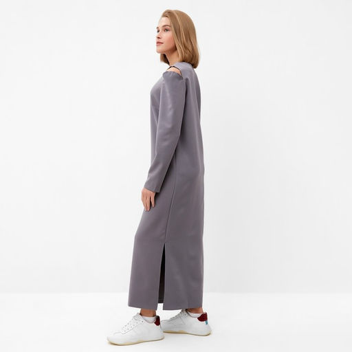 Платье длинное женское с разрезами MINAKU: Casual collection, серое, размер 48