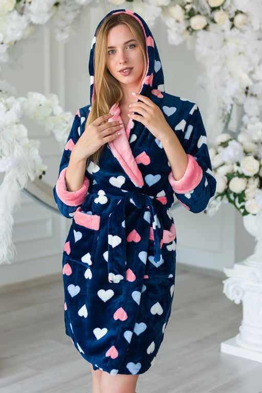 Халат женский из велсофта Ириска сердца на темно-синем - Амадэль фото 9