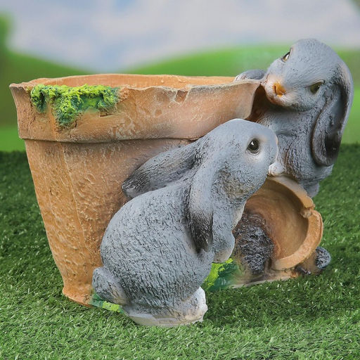 Фигурное кашпо для цветов Зайцы у горшочка, 17 см, полистоун - Хорошие сувениры фото 4