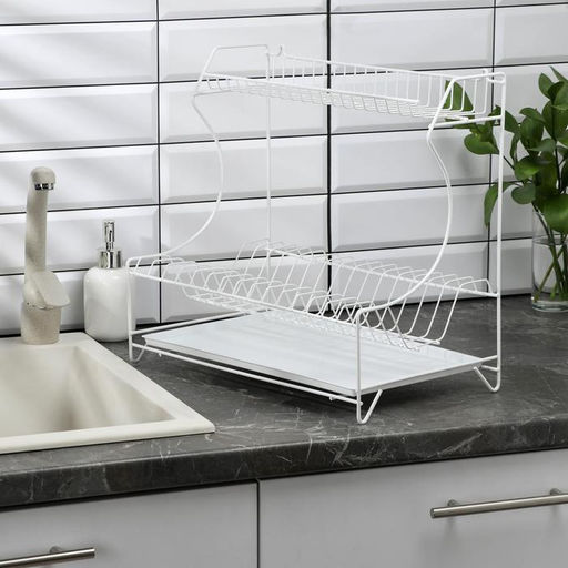 Сушилка для посуды с поддоном 2-х ярусная, настольно-настенная, 39.5×25×38 см, белый