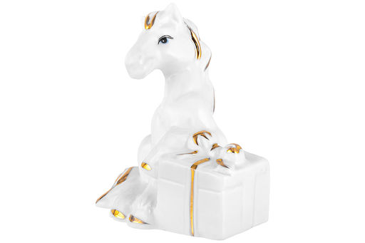Фигурка декоративная 6,5*5*8 см Лошадь с подарком белая с золотом, фарфор - Elan gallery фото 3